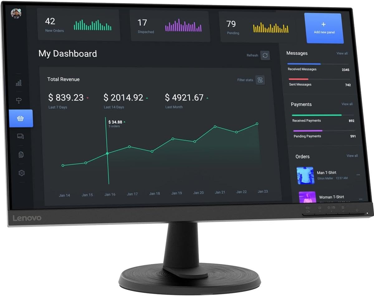 Lenovo D24-40 23.8" FHD Monitor, 7ms, 16:9, 3000:1-Contrast - 67A2KCC6US