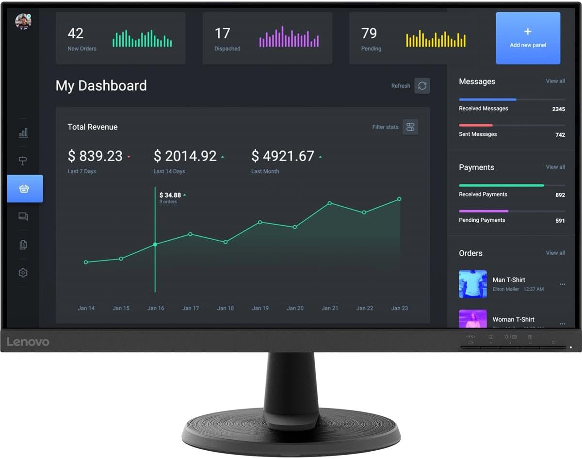 Lenovo D24-40 23.8" FHD Monitor, 7ms, 16:9, 3000:1-Contrast - 67A2KCC6US