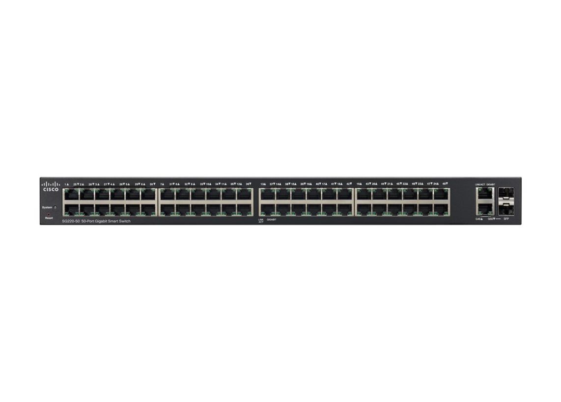 Cisco SG220-50 50-Port Gigabit Smart Managed Switch, 48 RJ-45 + 2 (RJ‑45 + SFP) Combo Ports - SG220-50-K9-NA (Certified Refurbished)