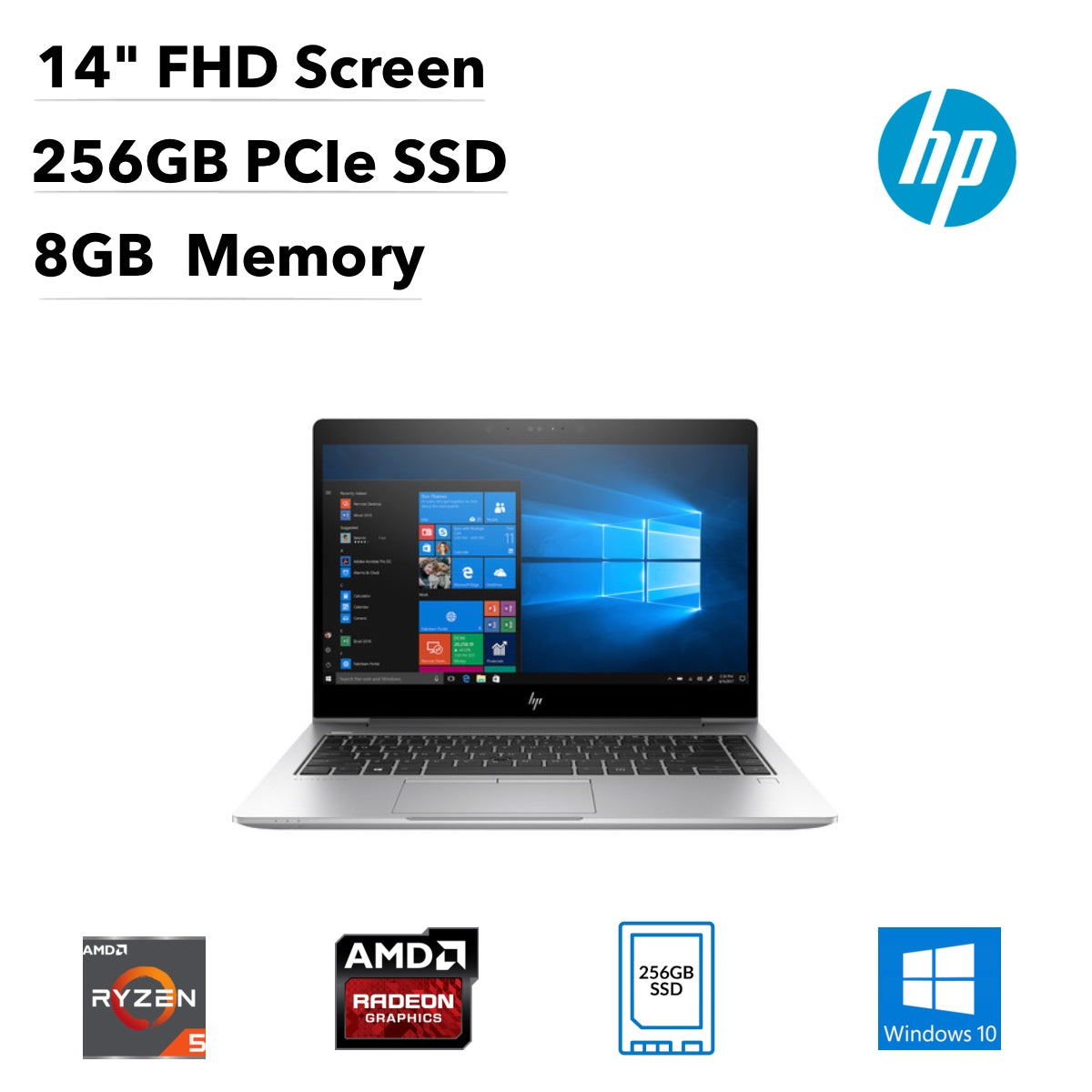 HP EliteBook 745-G5 14" FHD (Non-Touch) Notebook, AMD Ryzen 5, 2.0GHz, 8GB RAM, 256GB SSD, Windows 10Pro 64-Bit- 5YF93U8#ABA