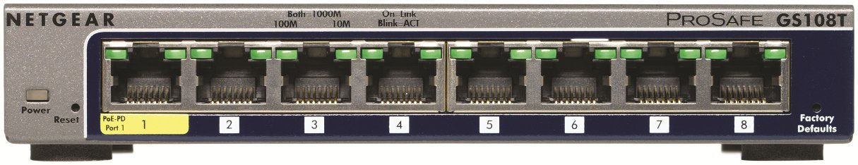 Netgear ProSafe GS108Tv2 8-port Gigabit Smart Managed Switch, 8-Port Gigabit Ethernet - GS108T-200NAS