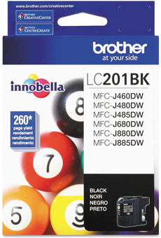 Brother Genuine Standard-Yield Black Ink Cartridge, 260 Pages - LC201BK