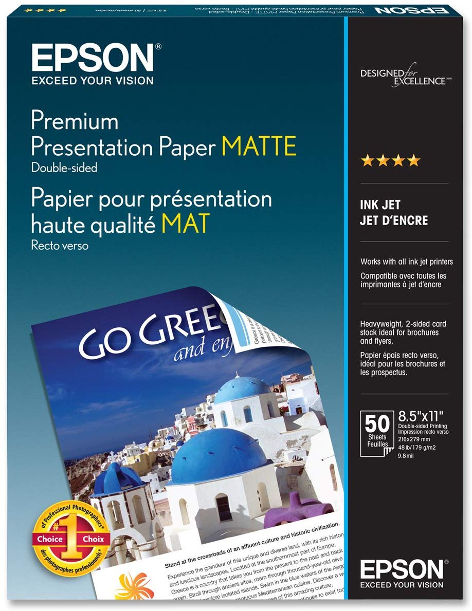 Epson Premium 50 Sheet Double Sided Presentation Paper, Matte Photo Paper - S041568