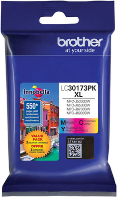 Brother Genuine LC3017 High-Yield 3-pack Color Ink Cartridges, C/M/Y, 550 Pages - LC30173PK