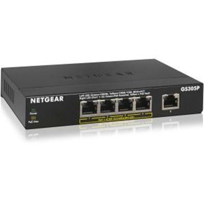 Netgear GS305P 5-Port Gigabit Ethernet Unmanaged Switch, 4-port PoE, 60.0W, Wall-mountable/Desktop - GS305P-100NAS