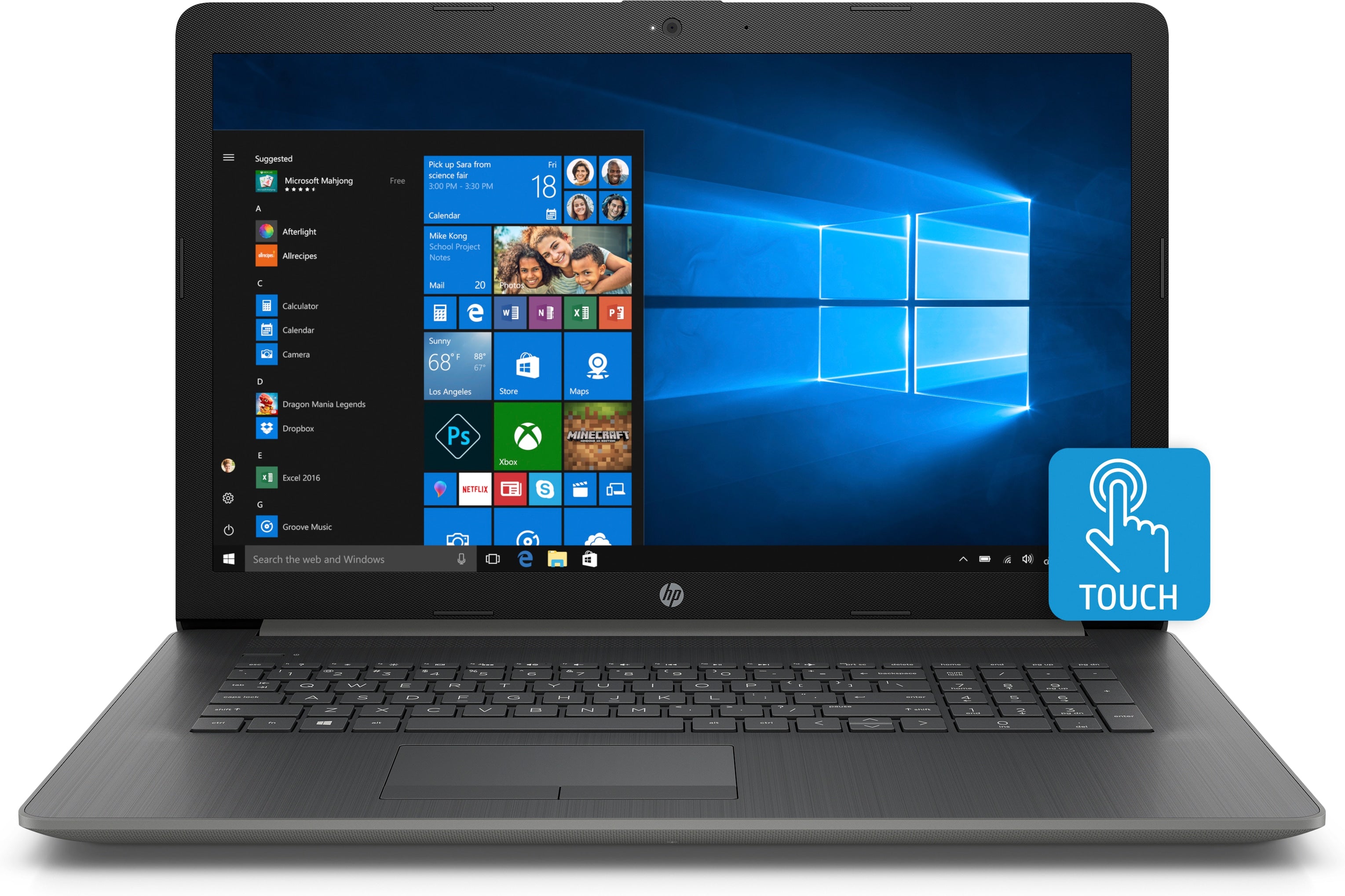 HP 17-ca0044cl 17.3" HD+ Touchscreen Laptop, AMD Ryzen 3 2300U, 2.0GHz, 12GB RAM, 1TB HDD, Windows 10 Home 64-bit- 4MC52UA#ABA