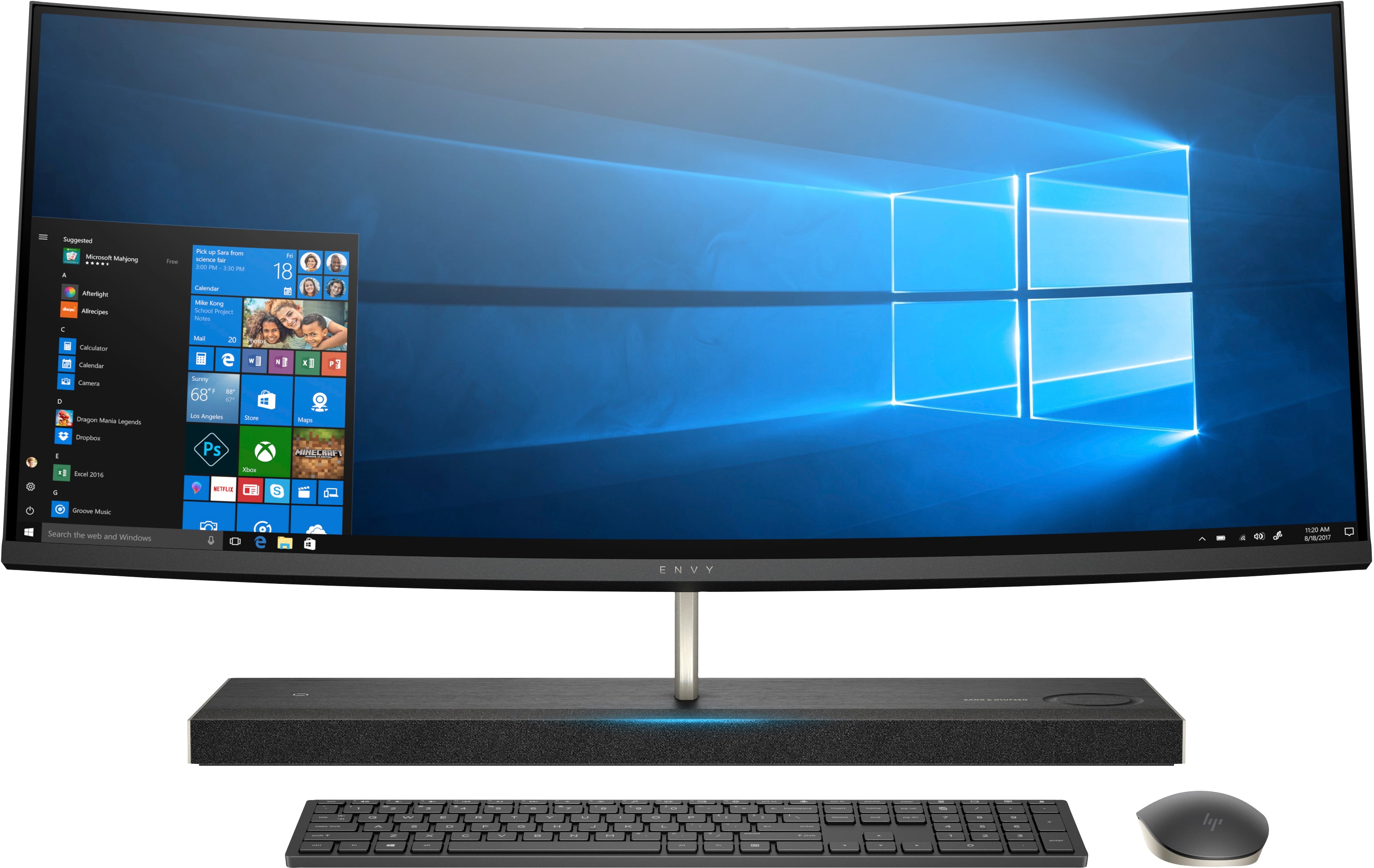 HP Envy 34-b137c 34" Wide Quad HD (Non-Touch) Curved All-in-One Computer, Intel Core i7-8700T, 2.40 GHz, 16GB RAM, 2TB HDD, 256GB SSD, Windows 10 Home 64-bit - 3LC19AA#ABA