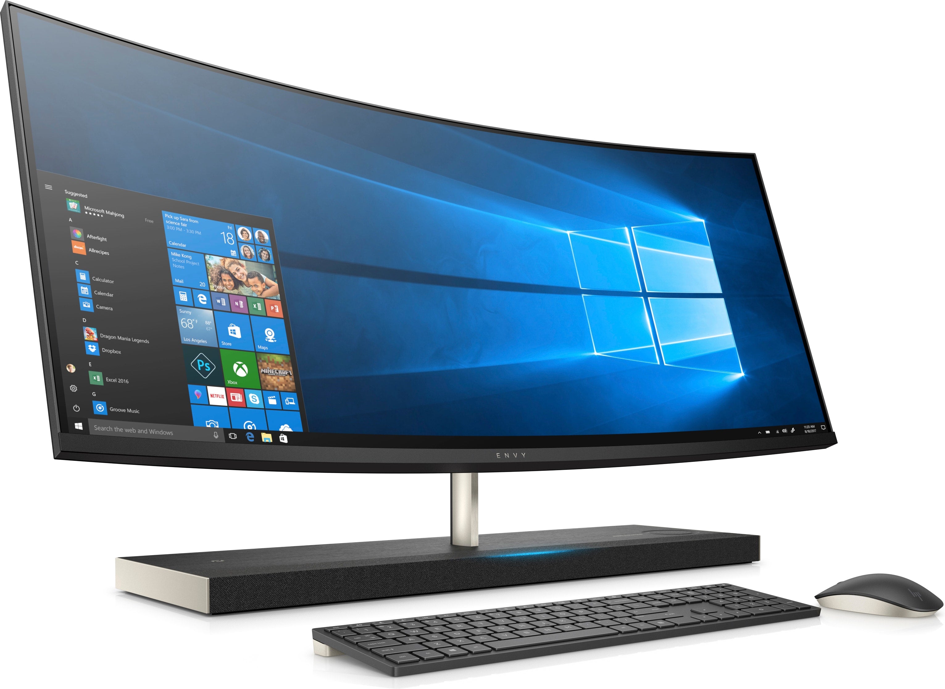 HP Envy 34-b137c 34" Wide Quad HD (Non-Touch) Curved All-in-One Computer, Intel Core i7-8700T, 2.40 GHz, 16GB RAM, 2TB HDD, 256GB SSD, Windows 10 Home 64-bit - 3LC19AA#ABA