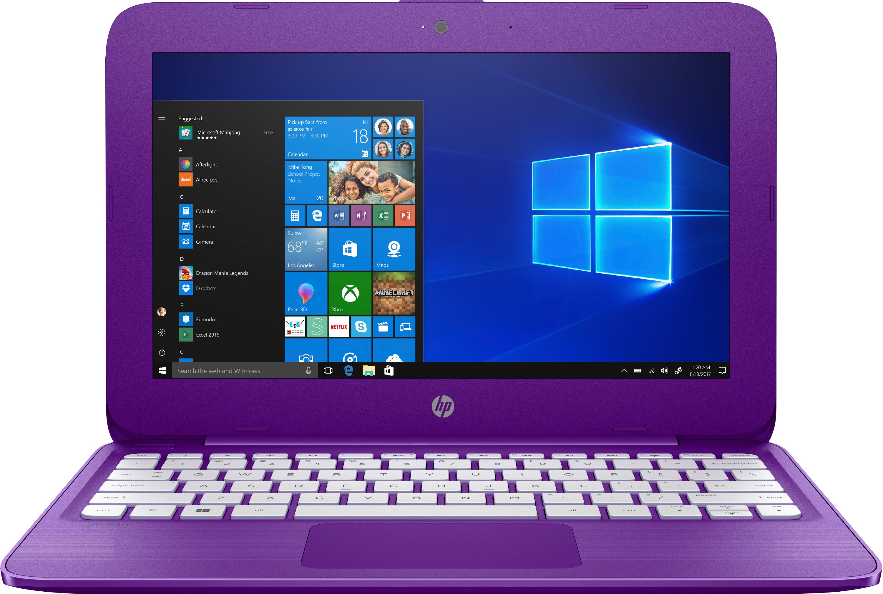 HP Stream 11-ah013wm 11.6" HD (Non-Touch) Laptop, Intel Celeron N3060, 1.60GHz, 4GB RAM, 32GB eMMC, Windows 10 S, Infinity Purple + Office 365 Personal 1-year - 5LJ36UA#ABA