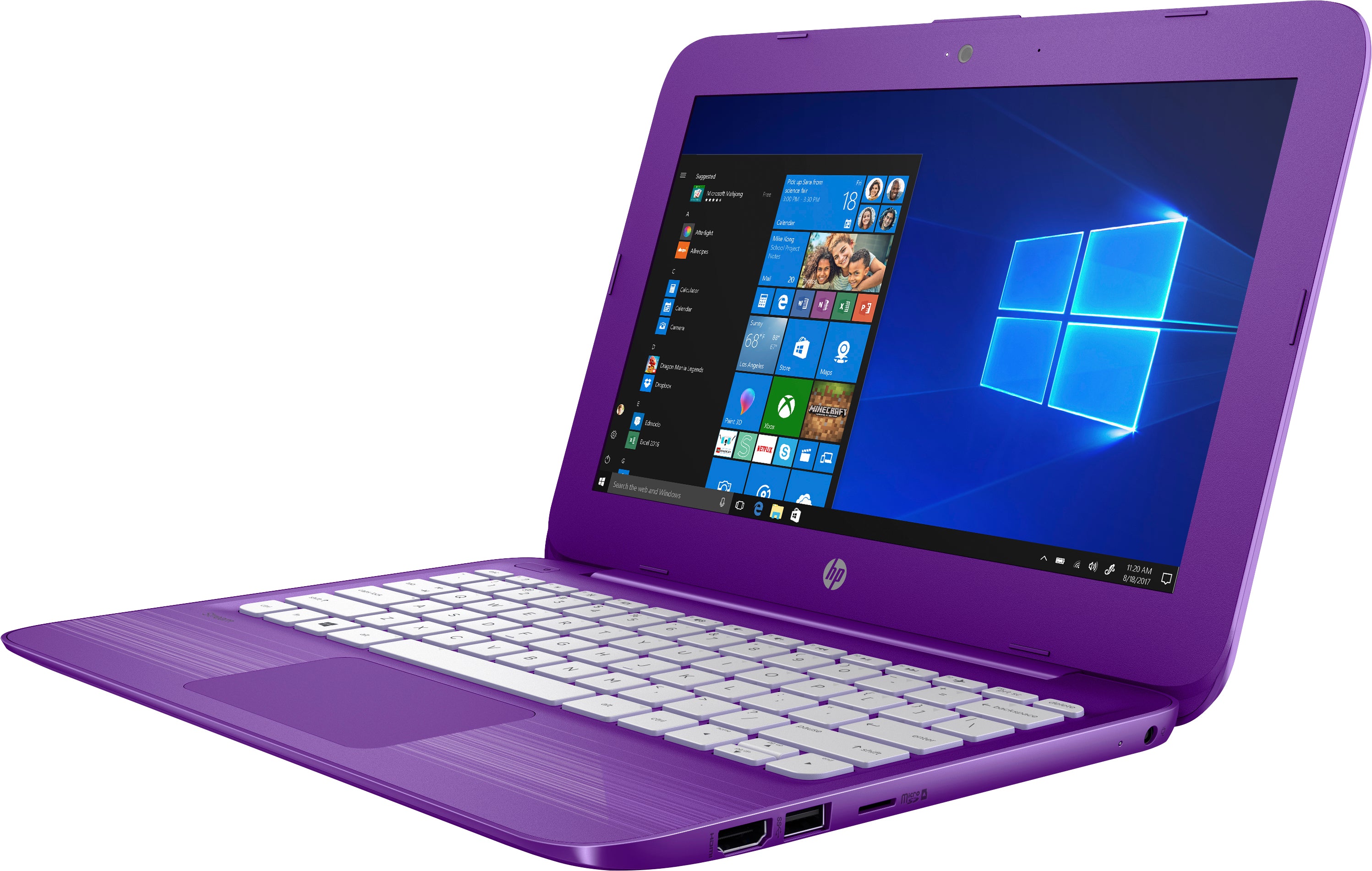 HP Stream 11-ah020nr 11.6" HD (Non-Touch) Notebook, Intel Celeron N3060, 1.60GHz, 4GB RAM, 32GB eMMC, Windows 10 Home in S mode - 5MP94UA#ABA