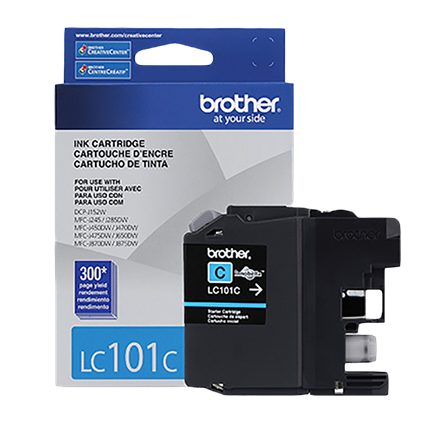Brother Genuine Standard-Yield Cyan Ink Cartridge, 300 Pages - LC101C