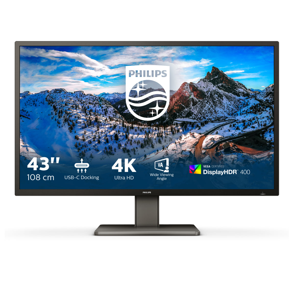Philips 439P1 43" 4K UHD WLED Monitor, 16:9, 4MS, 4000:1-Contrast - 439P1