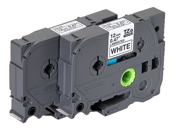 Brother TZE Laminated Tape Value Pack, Black on White Tape for P-Touch Labelers, 2 Pack - TZE2312PK
