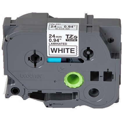Brother TZe 1" (0.94") Laminated Tape Cartridge, Black on White Tape for P-Touch Labelers, Rectangle - TZE-251