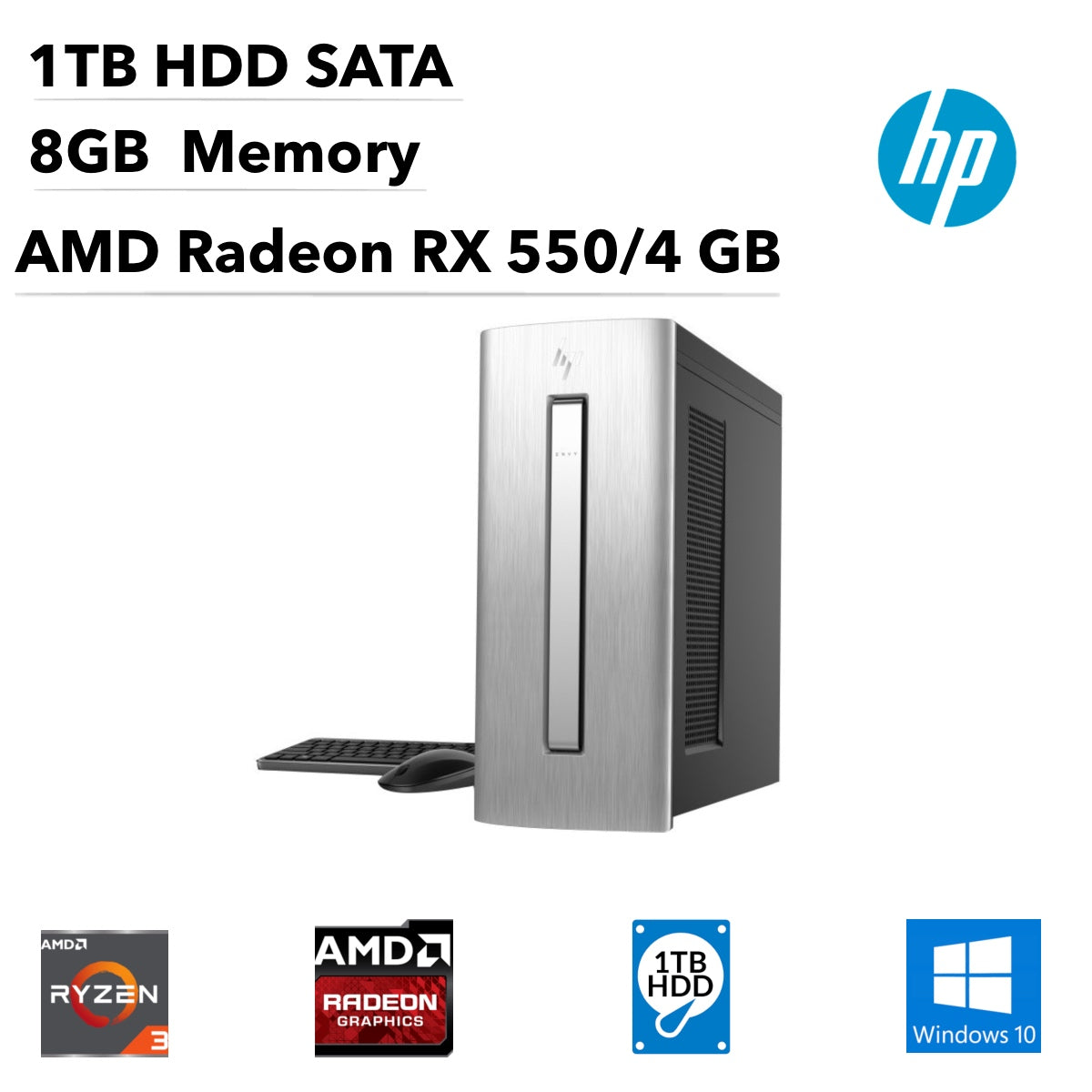 HP Envy 750-625Rz Desktop PC MT AMD Ryzen 3-1200 3.10GHz 8GB RAM 1TB SATA Windows 10 Home X6B97AA#ABA