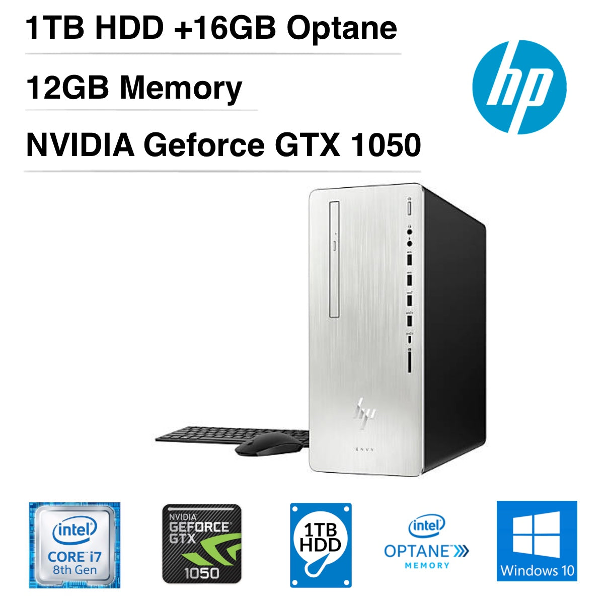 HP Envy 795-0025t Desktop Computer, Mini Tower, Intel Core i7, 3.20GHz, 12GB RAM, 1TB HDD + 16GB SSD, Windows 10 Home- X6C26AA#ABA