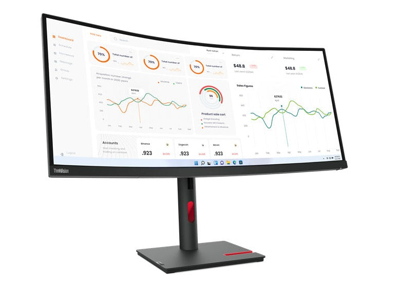 Lenovo ThinkVision T34w-30 34" WQHD WLED Curved Monitor, 21:9, 4ms, 3000:1-Contrast - 63D4GAR1US