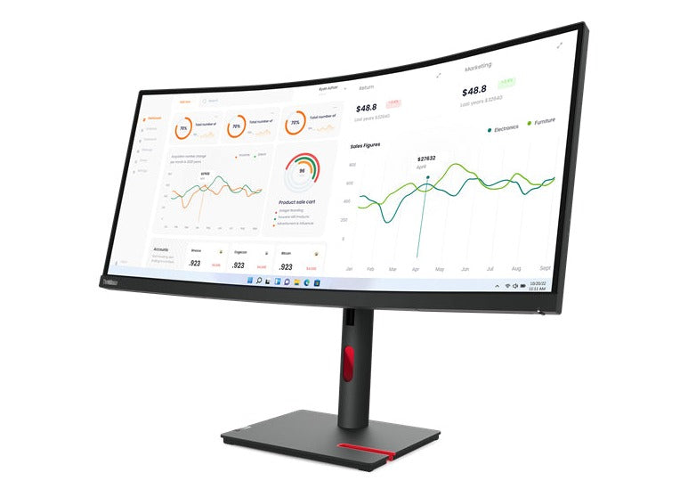 Lenovo ThinkVision T34w-30 34" WQHD WLED Curved Monitor, 21:9, 4ms, 3000:1-Contrast - 63D4GAR1US
