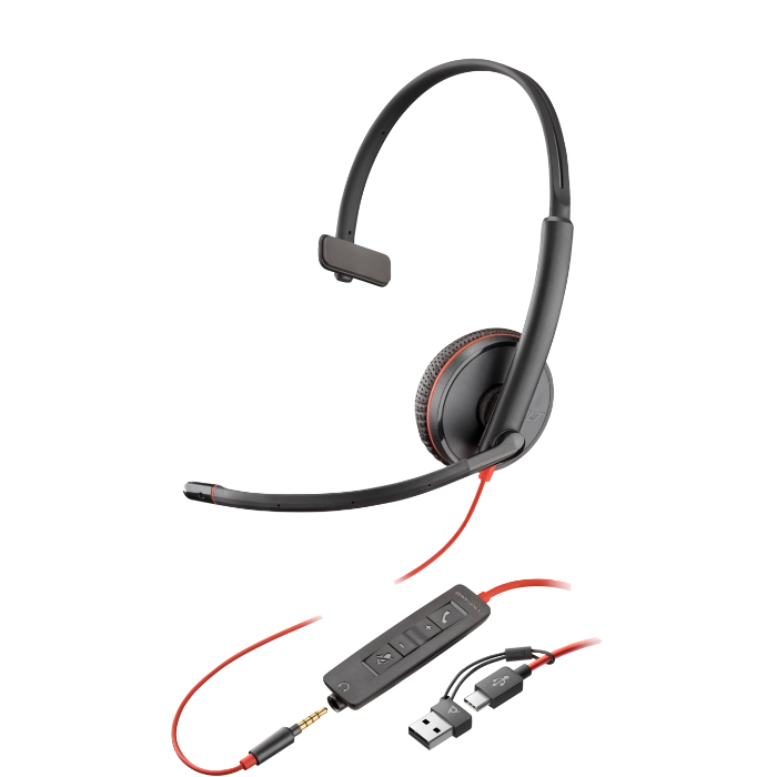 HP Poly Blackwire 3215 Monaural USB-A Headset, Wired, Noise Cancellation - 80S06A6