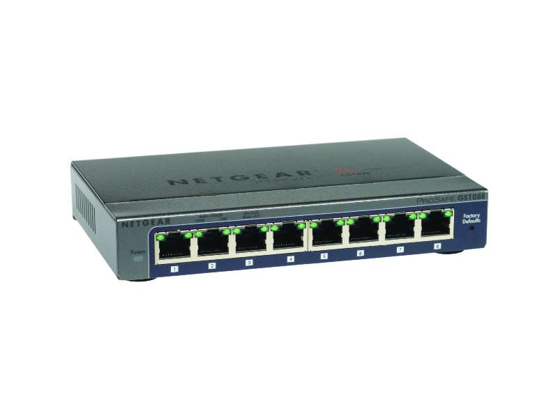 Netgear Prosafe Plus GS108Ev3 8-port Gigabit Ethernet Smart Managed Switch, Desktop/Wall Mountable - GS108E-300NAS