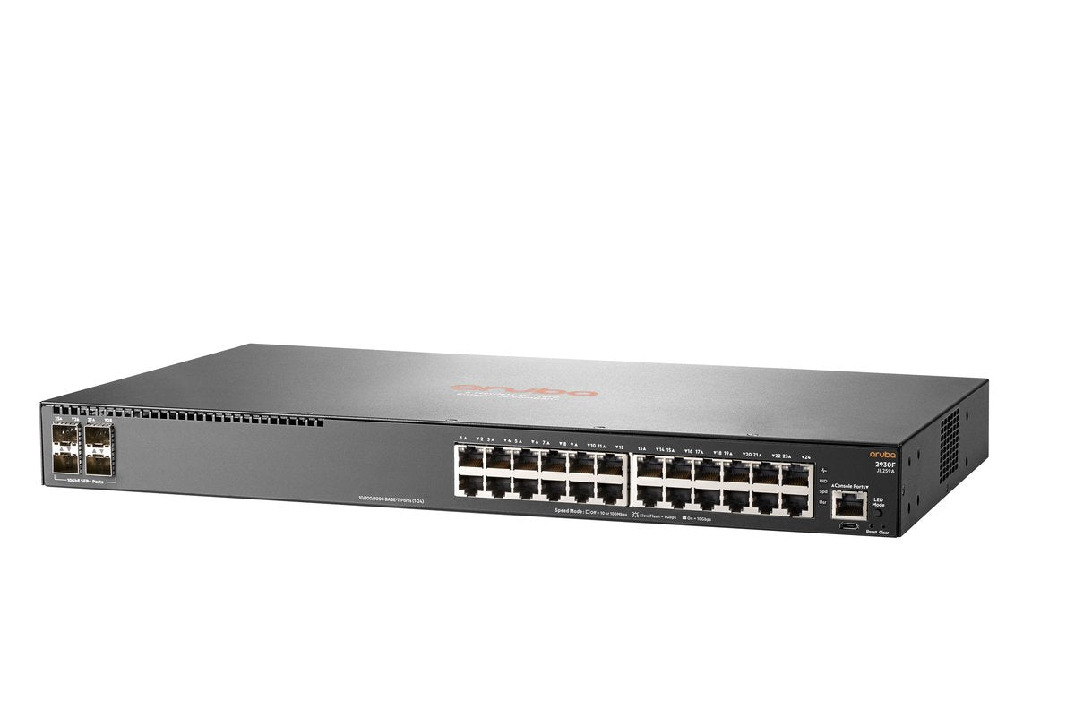 HPE Aruba 2930F 24G 4SFP Switch, 24 x RJ-45, 4 x SFP, 1 x RJ-45 Serial Console Port - JL259A#ABA