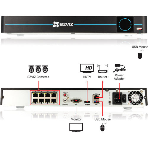 Ezviz 8-Channel 1080p HD Security System, 4 PoE Cameras, 2TB HDD - BN-1824A2 (Certified Refurbished)