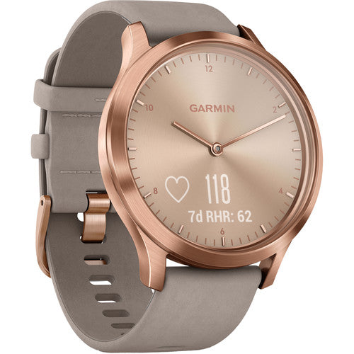 Garmin Vivomove HR Smart Watch, Rose Gold with Gray Suede Band - 010-01850-19
