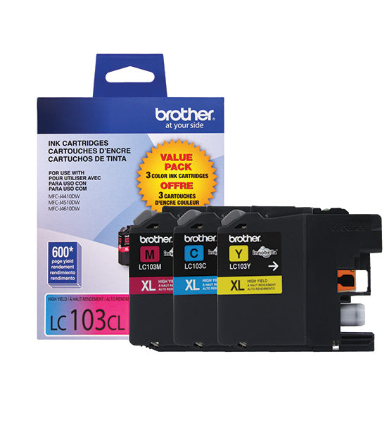 Brother Genuine High-Yield 3 Pack Color Ink Cartridges, C/M/Y, 600 Pages - LC1033PKS