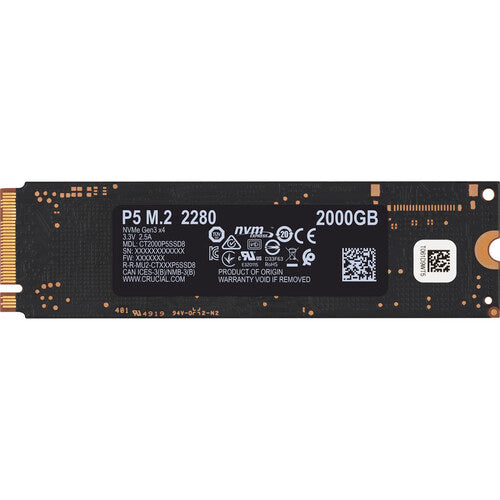 Crucial P5 M.2 Internal 2TB Solid State Drive, 3D NAND NVMe PCIe SSD - CT2000P5SSD8