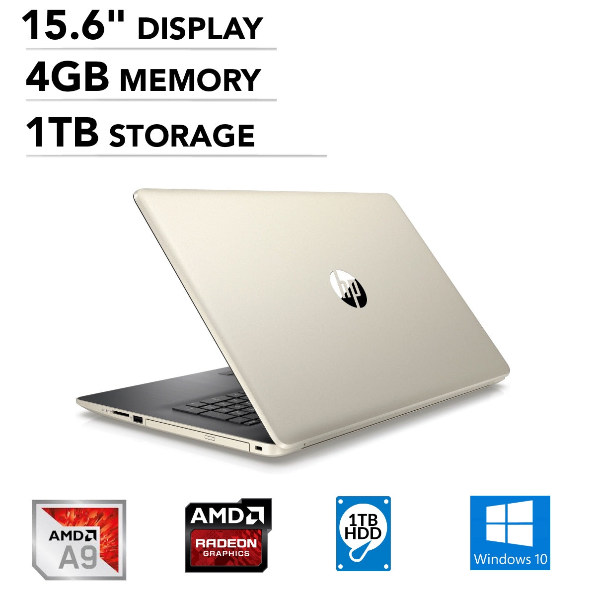 HP 15-db0074nr 15.6" HD (Non-Touch) Notebook, AMD A9-9425, 3.10GHz, 4GB RAM, 1TB SATA, Windows 10 Home 64 Bit, Pale Gold & Ash Silver - 3VN25UA#ABA