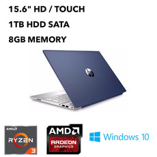 HP Pavilion 15-cw0007ca 15.6" HD (Touchscreen) Notebook, Ryzen 3 2200U, 2.50 GHz, 8GB RAM, 1TB HDD, Windows 10 Home 64Bit- 4BP81UA#ABL (Refurbished)