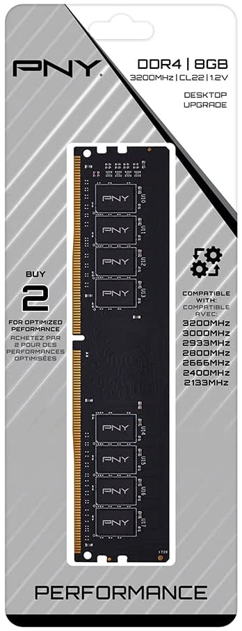 PNY Performance 8GB DDR4-3200 Non-ECC DIMM RAM, 288-pin Memory Module - MD8GSD43200-TB
