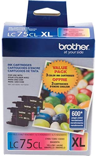 Brother Genuine High Yield 3-Pack Color Ink Cartridges, 600 Pages/Cartridge - LC753PKS