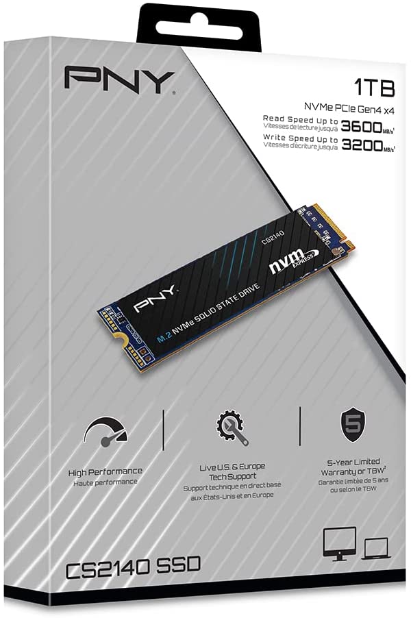 PNY CS2140 1TB M.2 Internal Solid State Drive, NVMe PCIe SSD - M280CS2140-1TB-RB