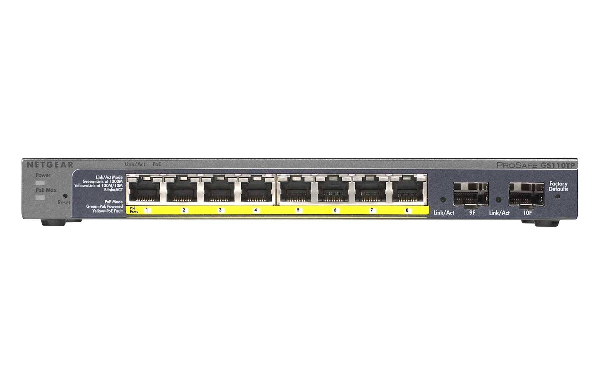 Netgear ProSafe 8-Port Gigabit PoE Smart Managed Switch, 8 PoE + 2 SFP Ports, Desktop/Wall-mountable - GS110TP-200NAS