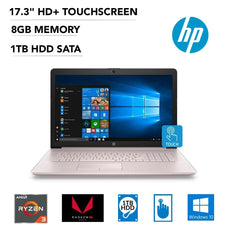 HP 17-ca0015ds 17.3" HD+ (Touchscreen) Notebook, AMD:R3-2300U, 2.0GHz, 8GB RAM, 1TB HDD, Windows 10 Home 64-Bit, Tranquil Pink- 5HV24UA#ABA