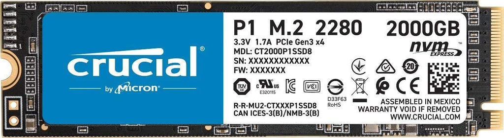 Crucial P1 M.2 Internal 2TB Solid State Drive, 3D NAND NVMe PCIe SSD - CT2000P1SSD8