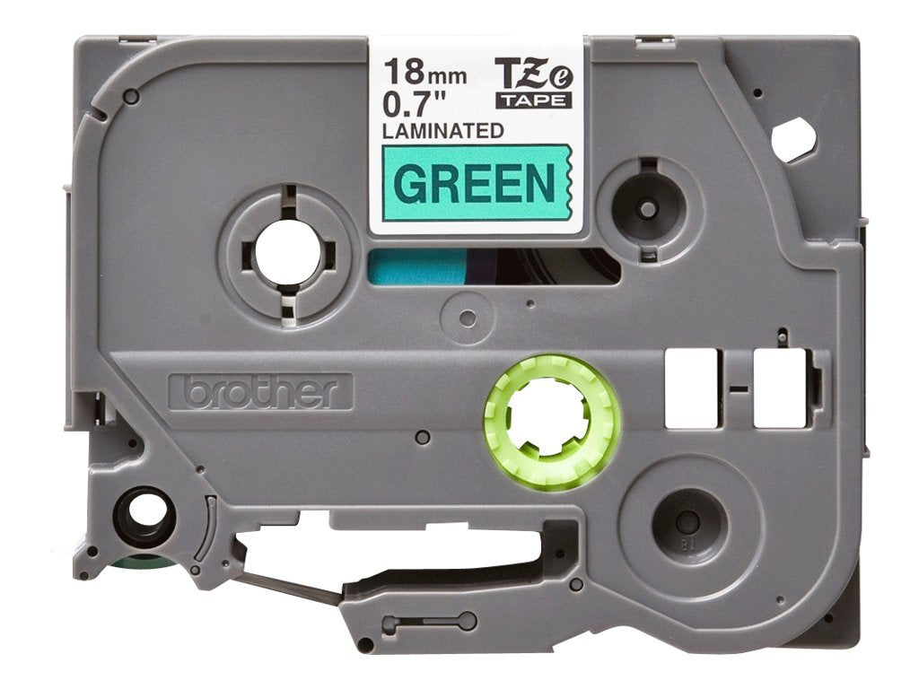 Brother TZE Flat Surface Laminated Tape, Black on Green Tape for P-Touch Labelers, Thermal Transfer, Direct Thermal - TZE741