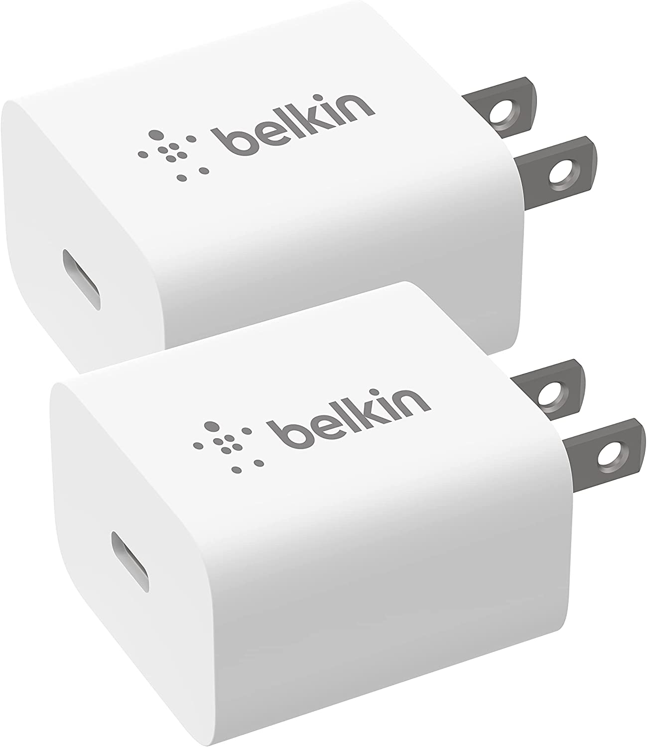 Belkin 20W USB-C PD Wall Charger with PPS, 2-Pack, White - BBC005-WH-2PK