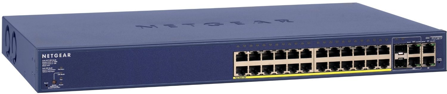 Netgear ProSafe 24-Port 10/100 Smart Managed PoE Switch, 24 PoE + 2 SFP Ports, Rack-mountable  -  FS728TP-100NAS
