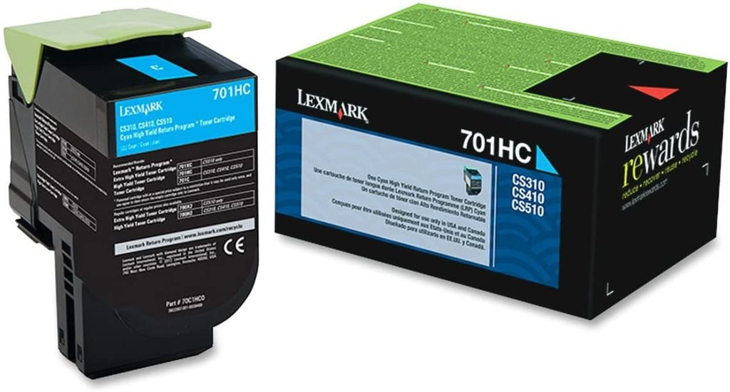 Lexmark 701HC Cyan High Yield Return Program Toner Cartridge, 3000 Pages Yield - 70C1HC0