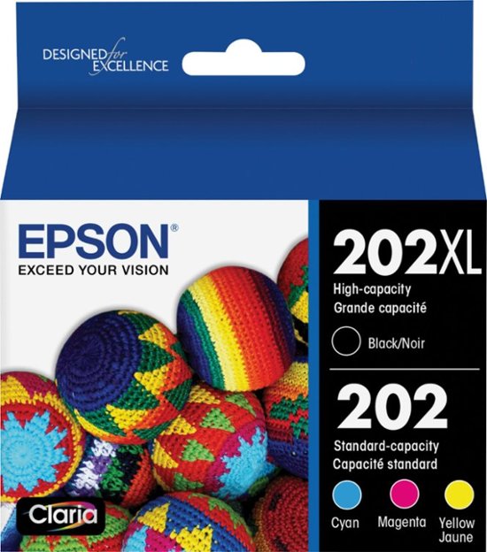 Epson 202XL High Capacity Black and Standard Color Ink Cartridges (4-Pack), Cyan/Magenta/Yellow/Black - T202XL-BCS