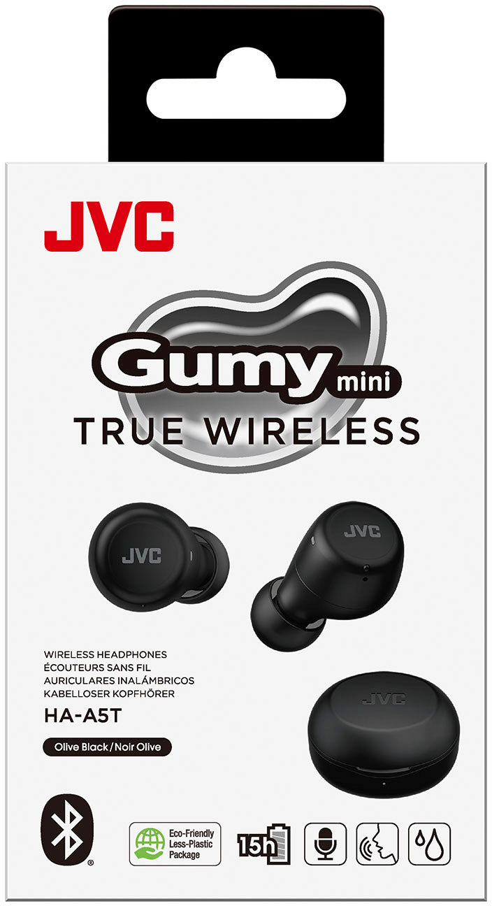 JVC GUMY Mini True Wireless In-Ear Headphones, Inner Ear Buds, Black - HA-A5TB