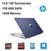 HP Pavilion 15-cw0000 15.6" FHD (Touchscreen) Notebook, AMD Ryzen 3 2200U, 2.50 GHz, 12GB RAM, 1TB HDD, Windows 10 Home 64Bit, Sapphire Blue- 6GJ99U8#ABA