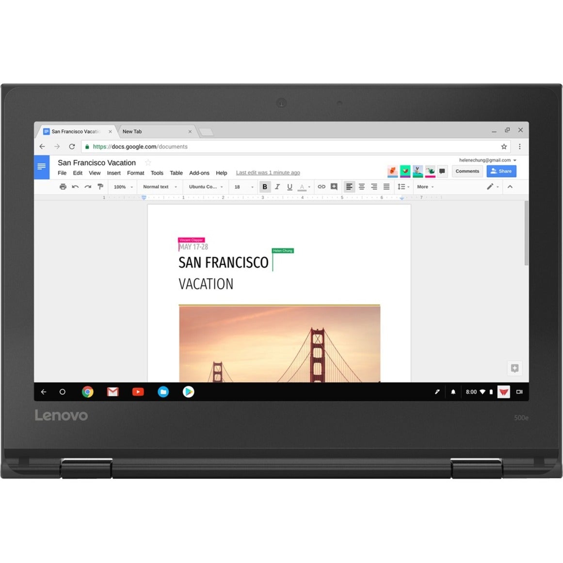 Lenovo 500e 11.6" HD 2nd Gen Chromebook, Intel Celeron N4120, 1.10GHz, 8GB RAM, 64GB eMMC, Chrome OS - 81MC0023US