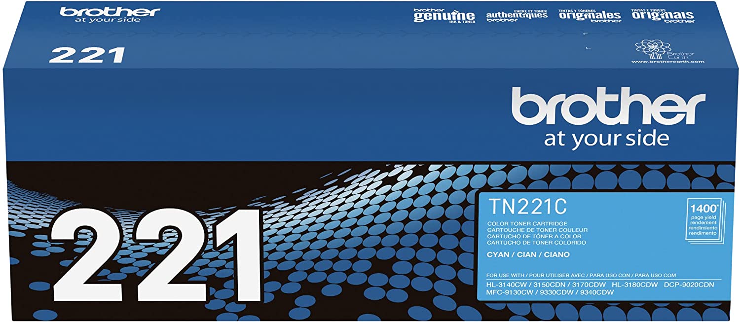 Brother Genuine Standard-yield Cyan Toner Cartridge, 1400 Pages - TN221C
