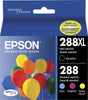 Epson 288XL High Capacity Black and Standard Capacity Color Ink Cartridges (4-Pack), Cyan/Magenta/Yellow/Black - T288XL-BCS