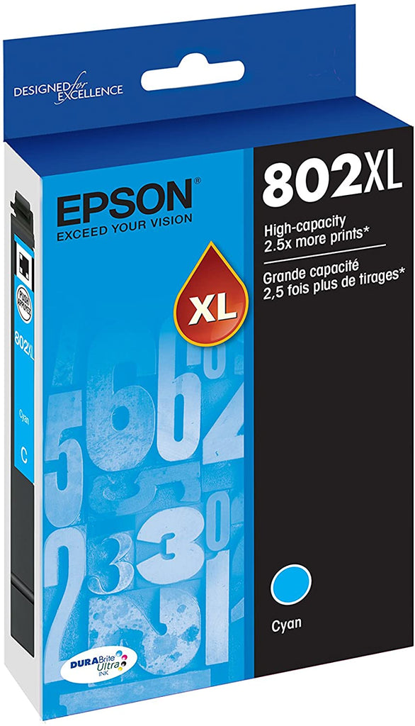 Epson 802XL DURABrite Ultra Cyan Ink Cartridge for WorkForce Pro Printers, 1900 Pages - T802XL220-S
