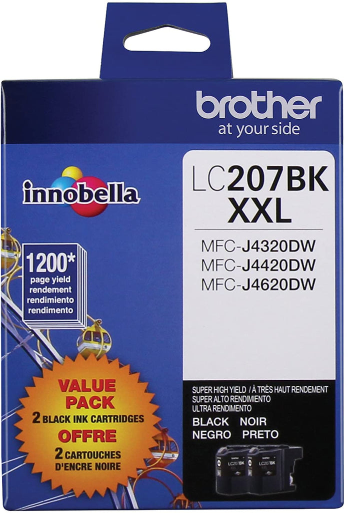 Brother Genuine LC207BK Super High-Yield Black Ink Cartridges (Twin Pack), 1200 Pages - LC2072PKS