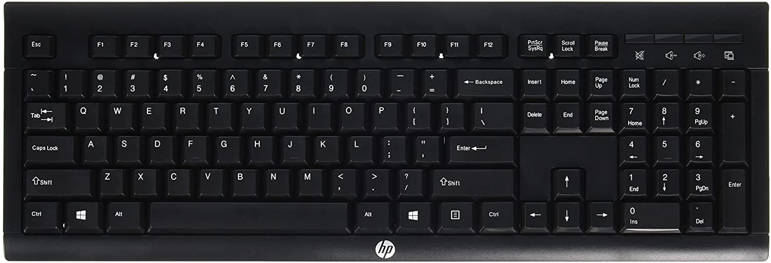 HP K2500 Wireless Keyboard, RF Wireless, 2.40 GHz, USB, Black - E5E77AA#ABA